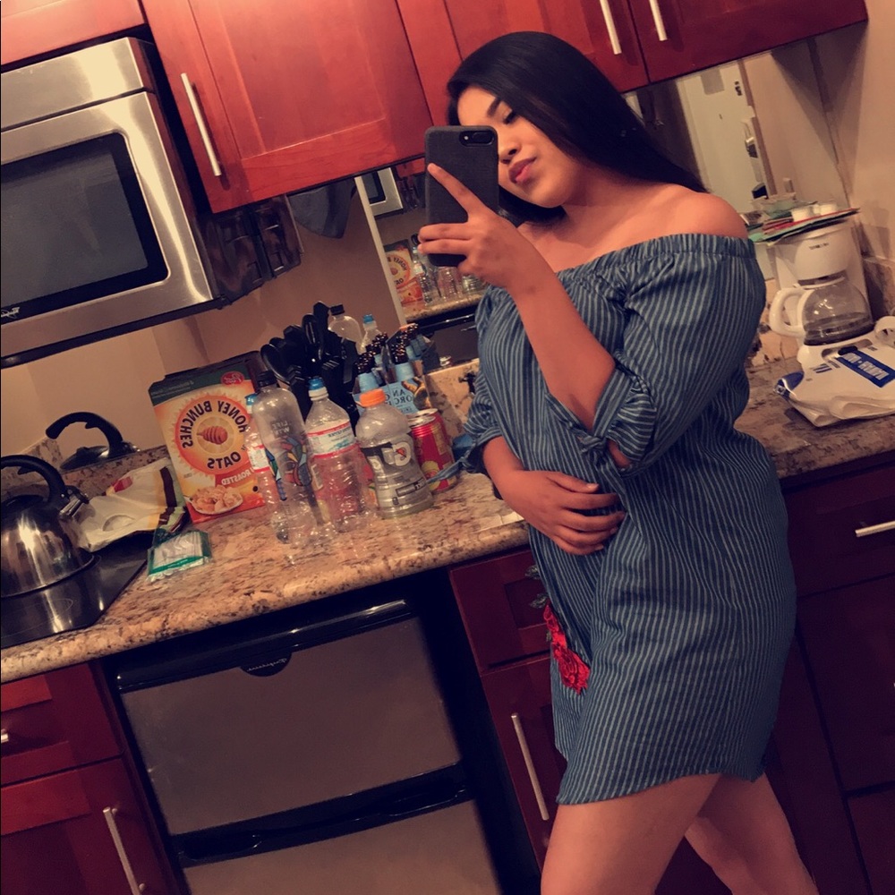 Blue triped floral dress